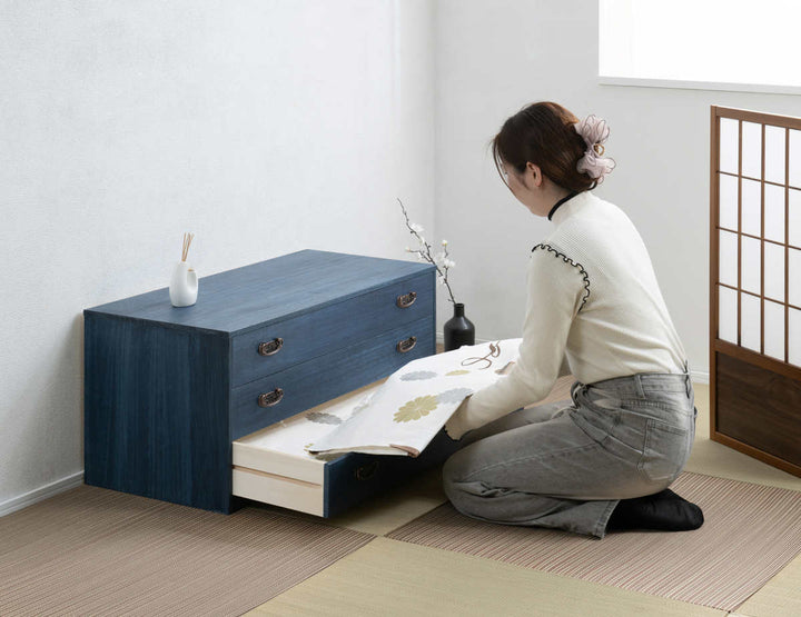 桐タンス幅98.5cm3段藍染めデニム日本製