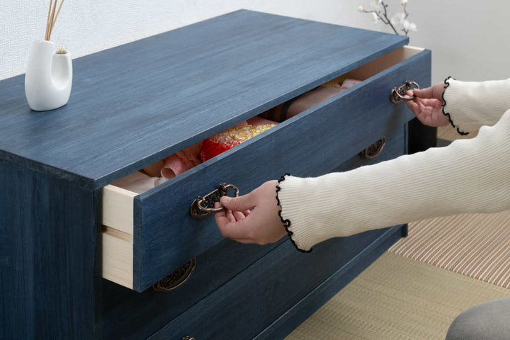 桐タンス幅98.5cm3段藍染めデニム日本製