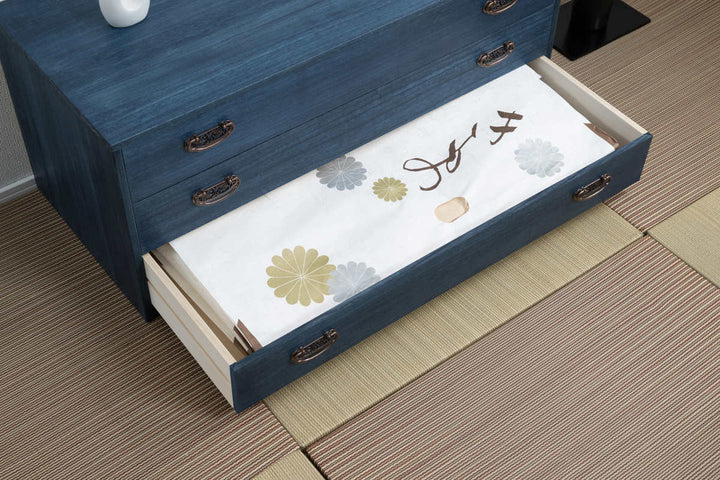 桐タンス幅98.5cm3段藍染めデニム日本製