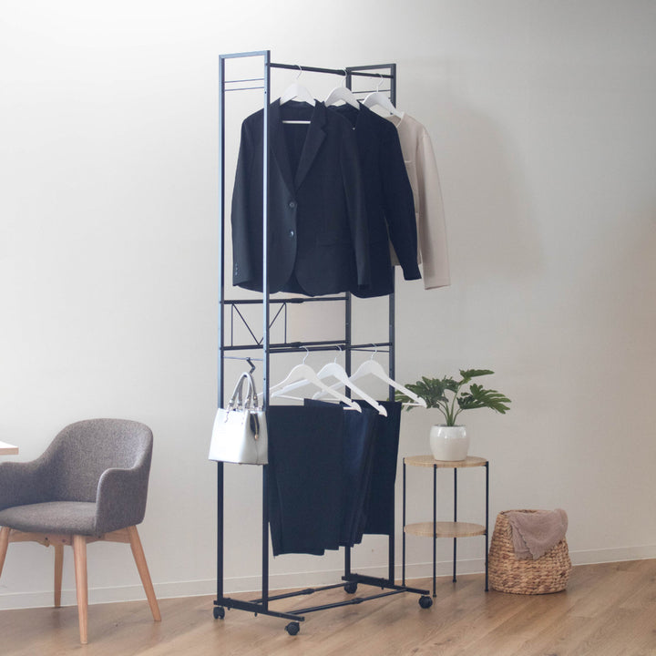 ハンガーラック2段ワイド伸縮タイプキャスター付き