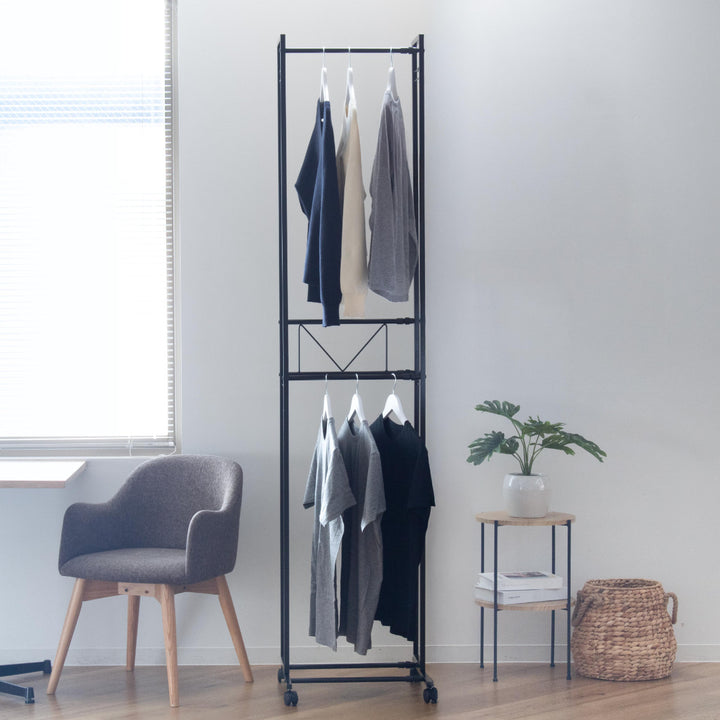 ハンガーラック2段ワイド伸縮タイプキャスター付き