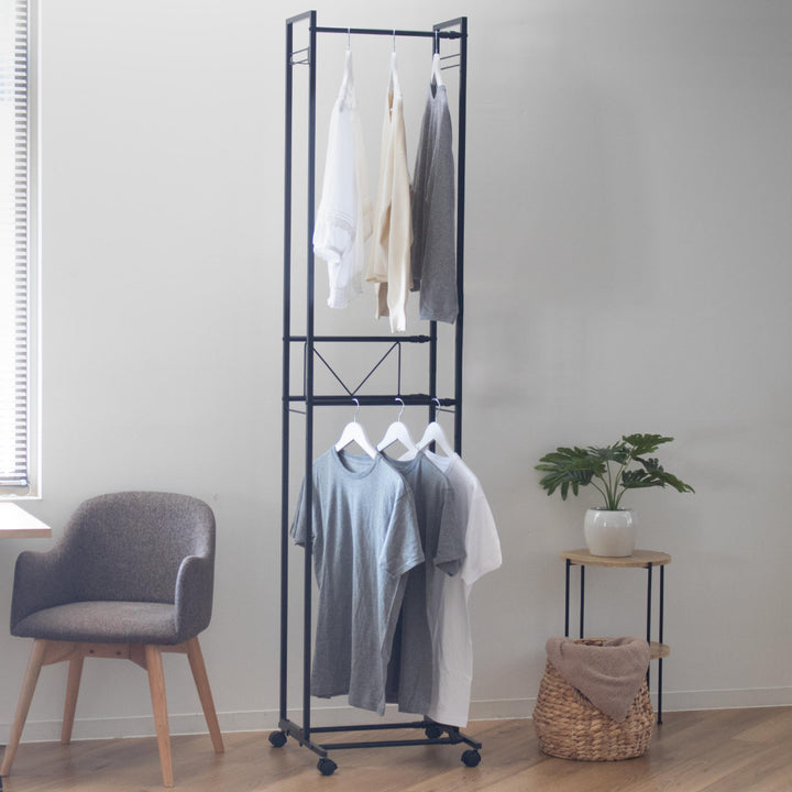 ハンガーラック2段ワイド伸縮タイプキャスター付き