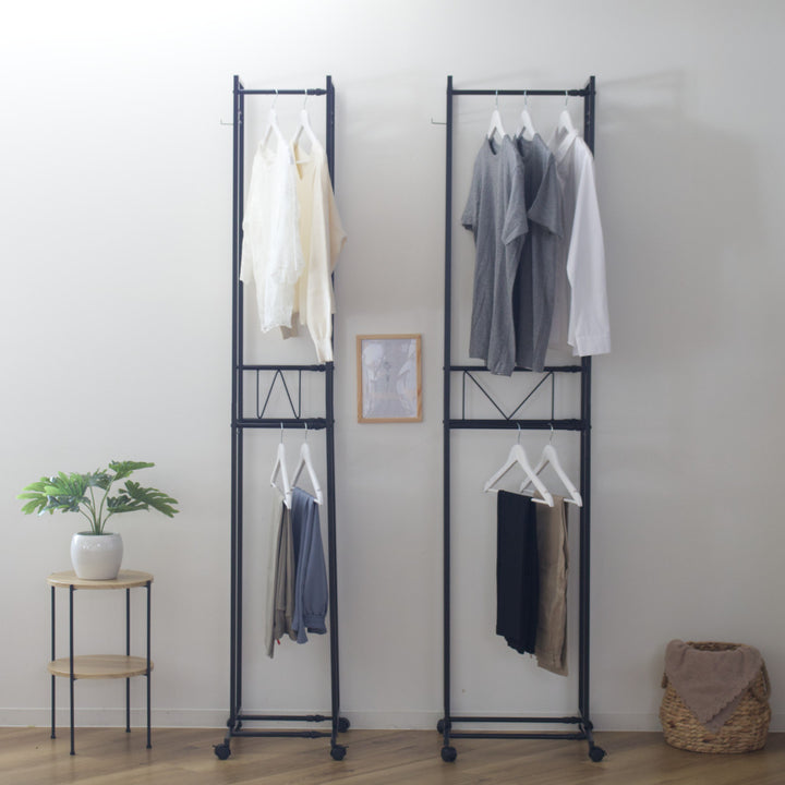 ハンガーラック2段ワイド伸縮タイプキャスター付き