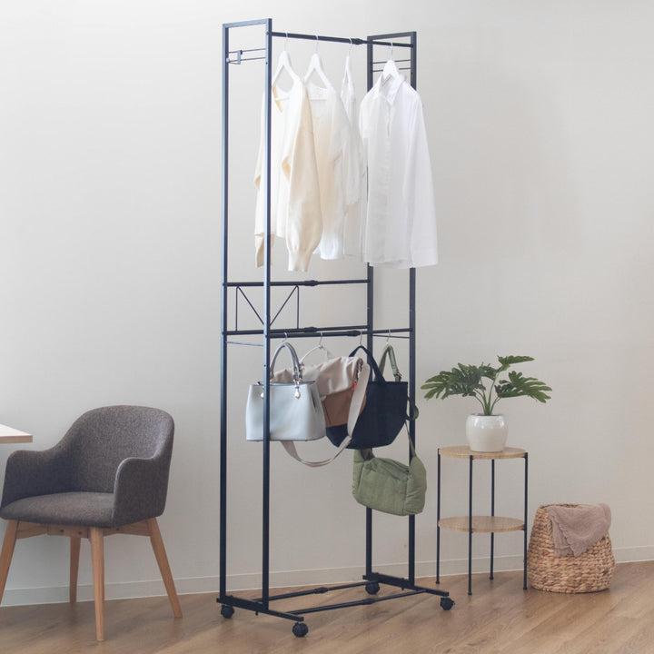 ハンガーラック2段ワイド伸縮タイプキャスター付き