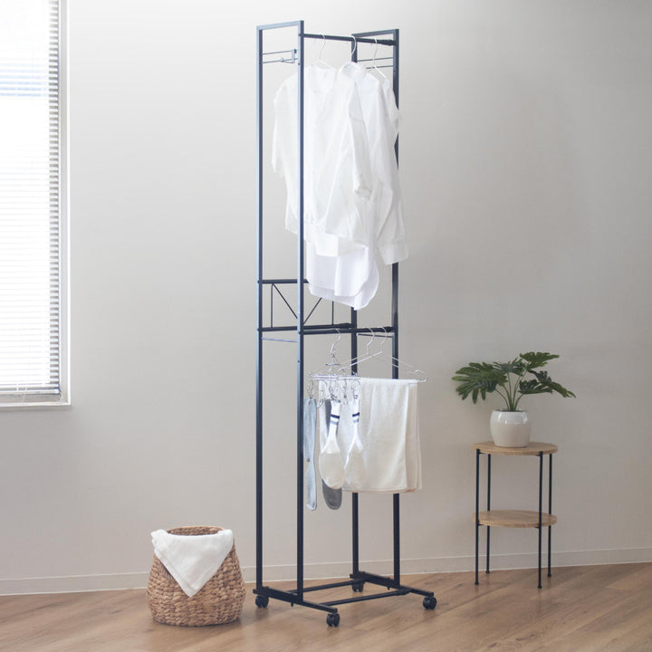 ハンガーラック2段ワイド伸縮タイプキャスター付き