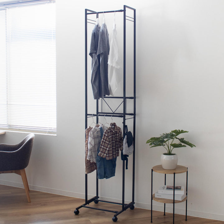 ハンガーラック2段ワイド伸縮タイプキャスター付き