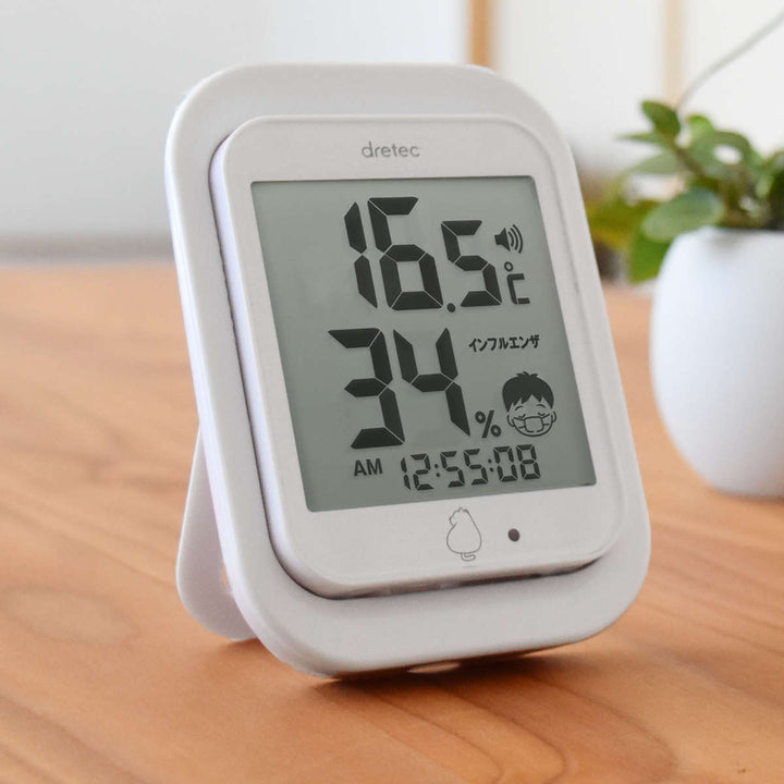温湿度計デジタル温湿度計ルーモアラーム音ランプ時計付きドリテック