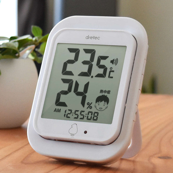 温湿度計デジタル温湿度計ルーモアラーム音ランプ時計付きドリテック
