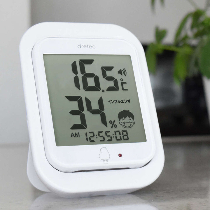 温湿度計デジタル温湿度計ルーモアラーム音ランプ時計付きドリテック