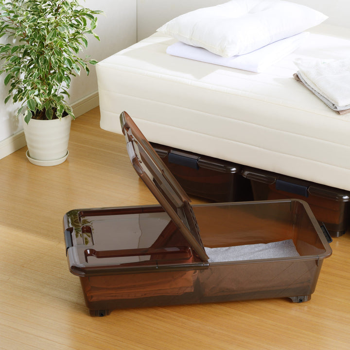 収納ケースベッド下収納BOXスモーク幅40×奥行75×高さ18cmコロ付き