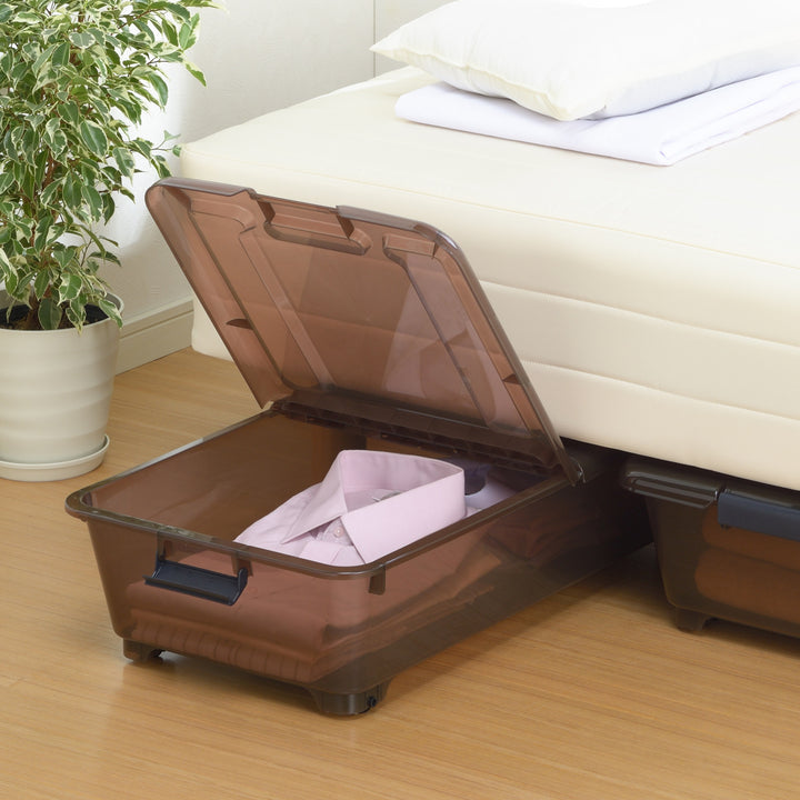 収納ケースベッド下収納BOXスモーク幅40×奥行75×高さ18cmコロ付き