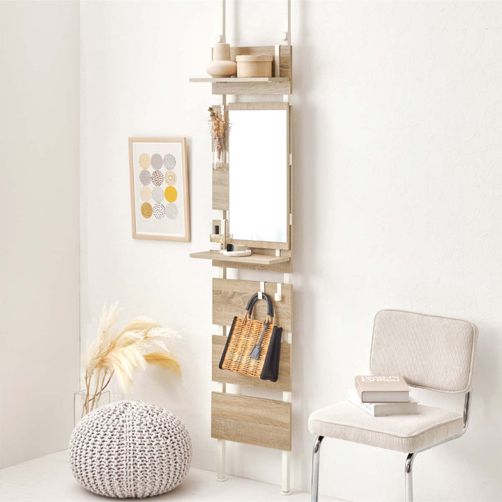 突っ張りウォールラック幅40cmミラー付き棚板2枚フック3個