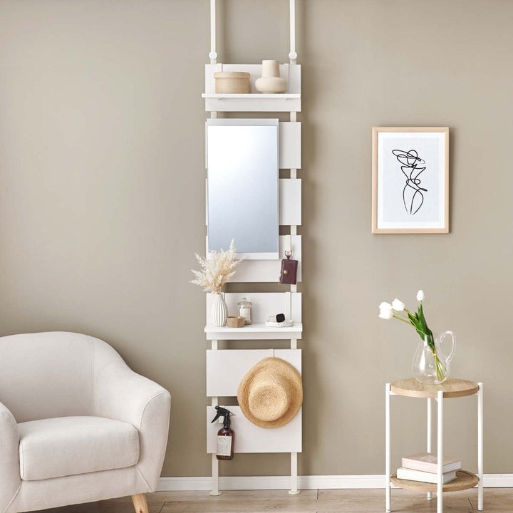 突っ張りウォールラック幅40cmミラー付き棚板2枚フック3個