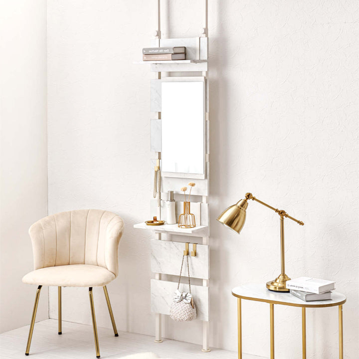 突っ張りウォールラック幅40cmミラー付き棚板2枚フック3個