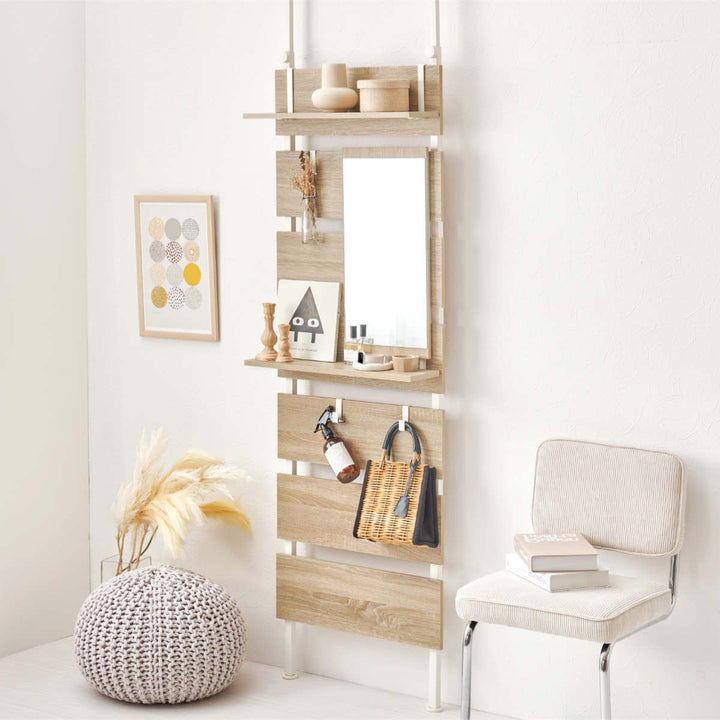 突っ張りウォールラック幅60cmミラー付き棚板2枚フック3個