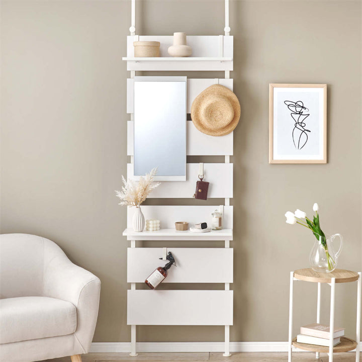 突っ張りウォールラック幅60cmミラー付き棚板2枚フック3個