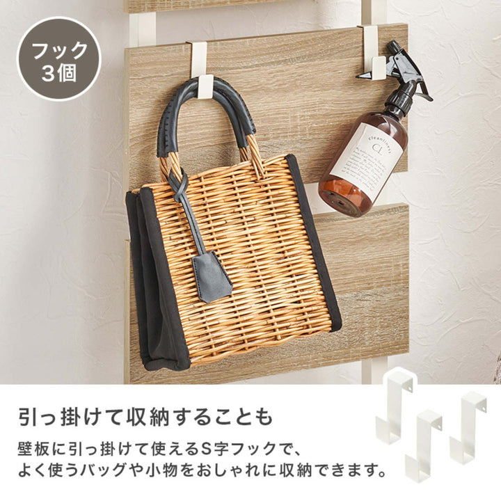 突っ張りウォールラック幅60cmミラー付き棚板2枚フック3個