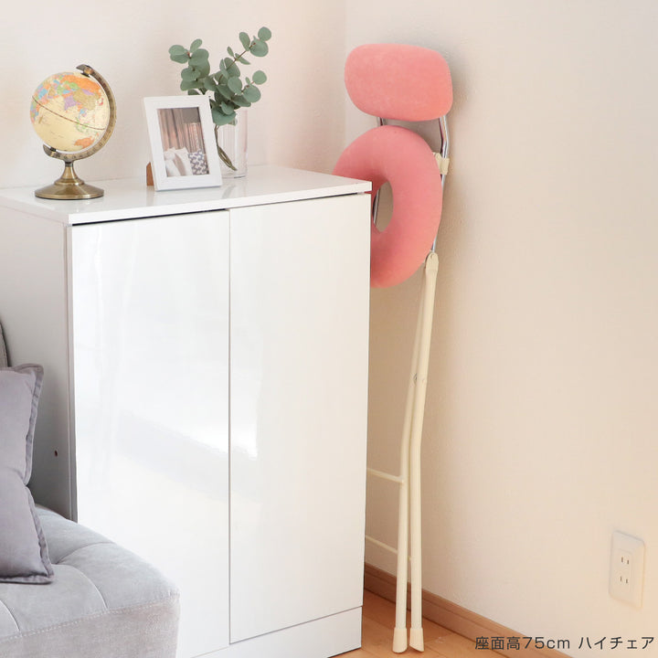 折りたたみ椅子座面高48.5cmドーナツクッション背もたれ付スイーツチェア