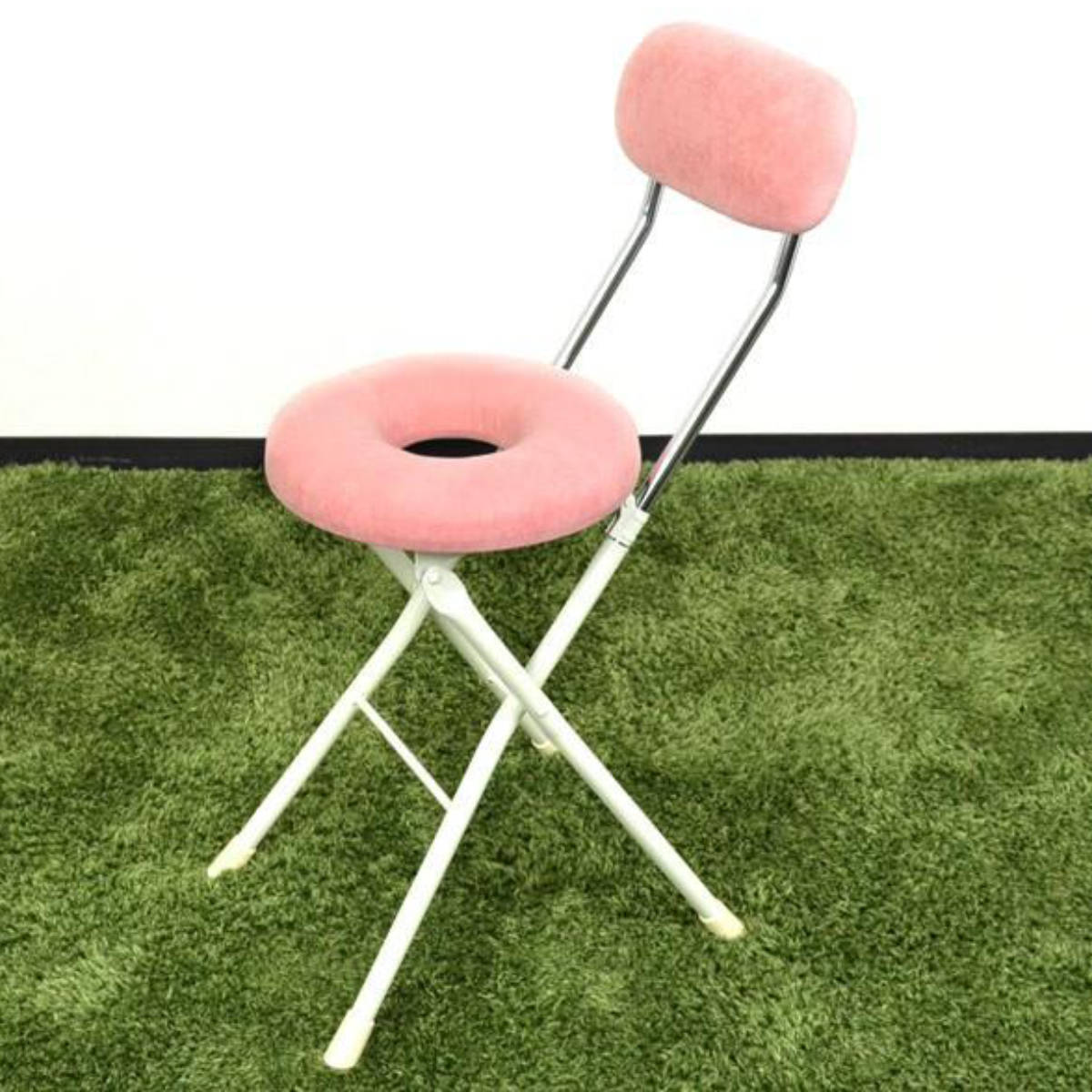 折りたたみ椅子 座面高48.5cm ドーナツクッション 背もたれ付 スイーツ