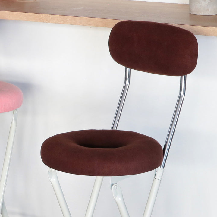 折りたたみ椅子座面高48.5cmドーナツクッション背もたれ付スイーツチェア