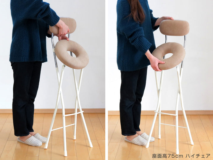 折りたたみ椅子座面高48.5cmドーナツクッション背もたれ付スイーツチェア