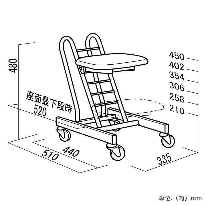 作業椅子キャスター付き高さ調節6段階調節ムーブスマートクッション座面タイプ