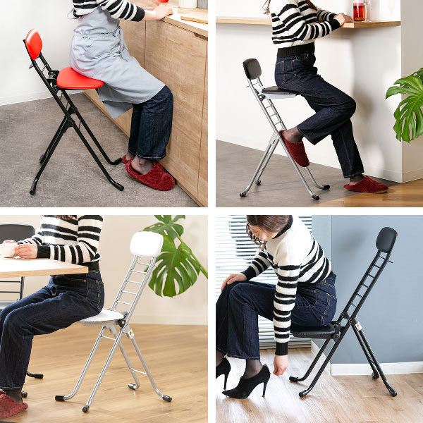 折りたたみ椅子高さ調節6段階調節リリィチェアクッションタイプスチールブラックフレーム