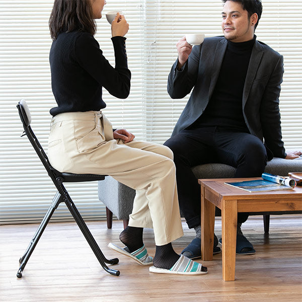 折りたたみ椅子高さ調節6段階調節リリィチェアクッションタイプスチールブラックフレーム