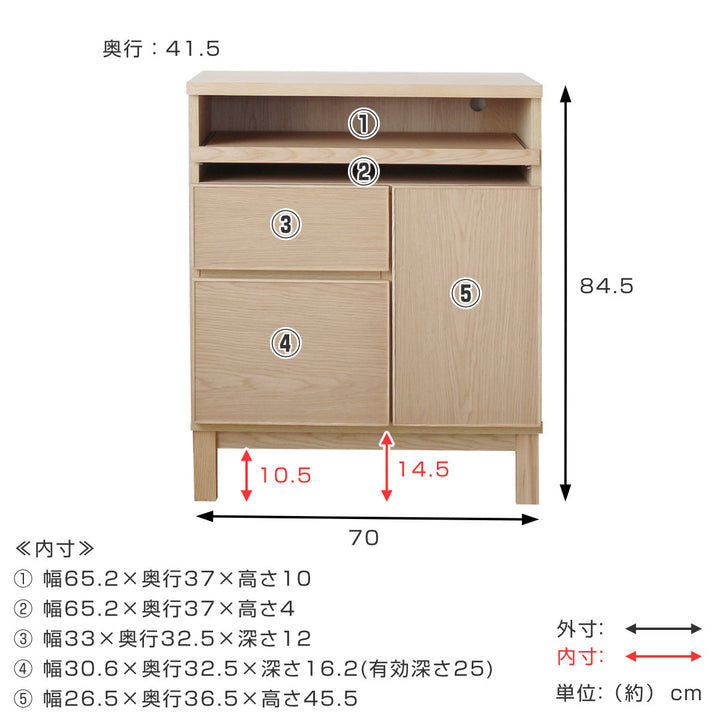 サイドボード幅70cmテーブル付背面化粧フルスライドレール完成品