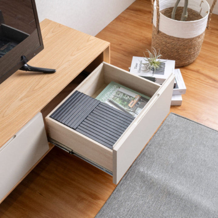 テレビ台幅210cm脚付きフルスライドレール天然木完成品