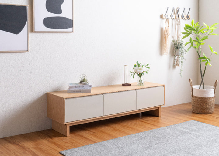 テレビ台幅210cm脚付きフルスライドレール天然木完成品