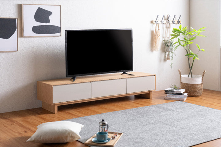 テレビ台幅210cm脚付きフルスライドレール天然木完成品