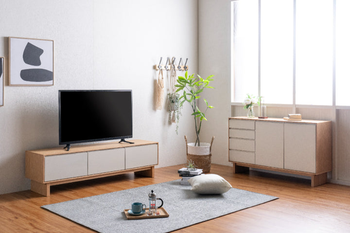 テレビ台幅210cm脚付きフルスライドレール天然木完成品