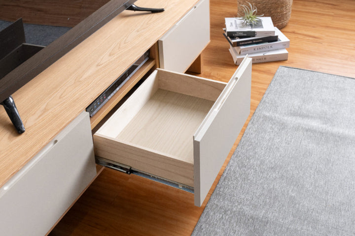 テレビ台幅210cm脚付きフルスライドレール天然木完成品