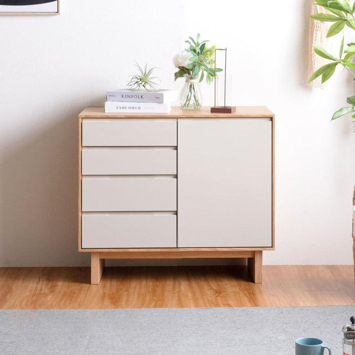 サイドボード幅80cm背面化粧フルスライドレール天然木完成品