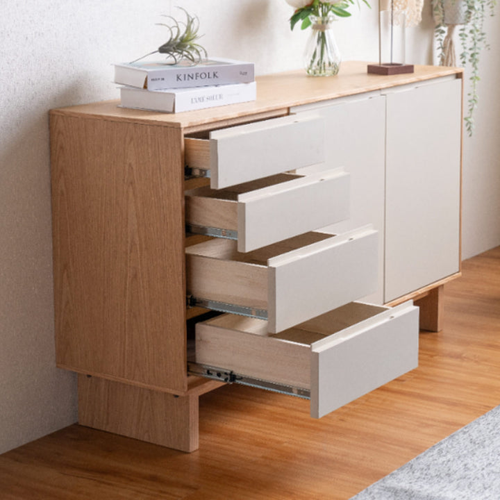 サイドボード幅80cm背面化粧フルスライドレール天然木完成品