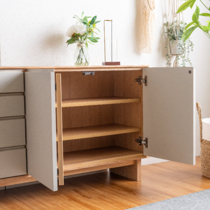 サイドボード幅120cm背面化粧フルスライドレール天然木完成品