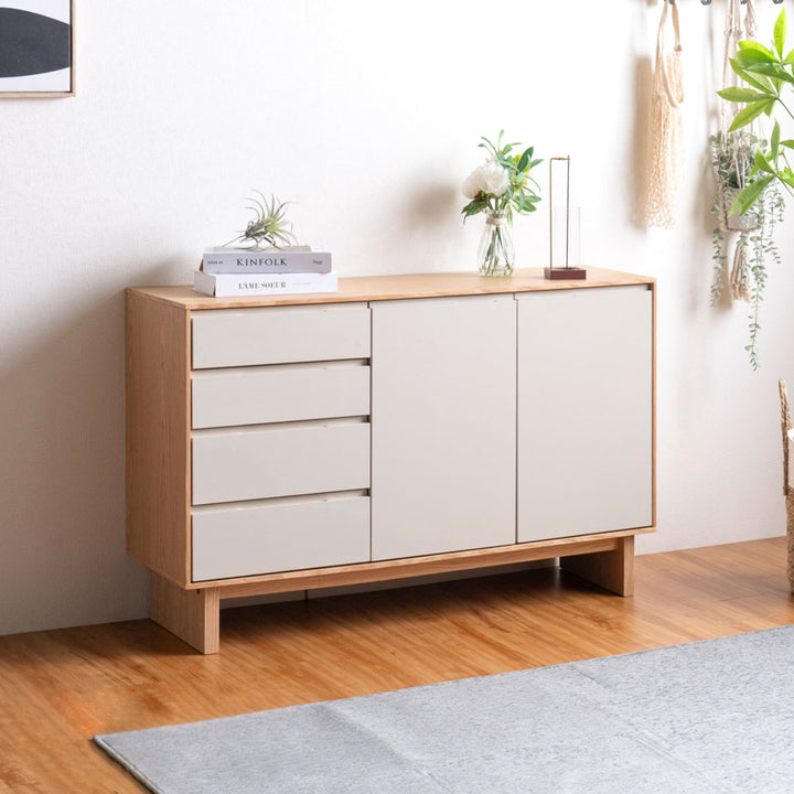 サイドボード幅120cm背面化粧フルスライドレール天然木完成品