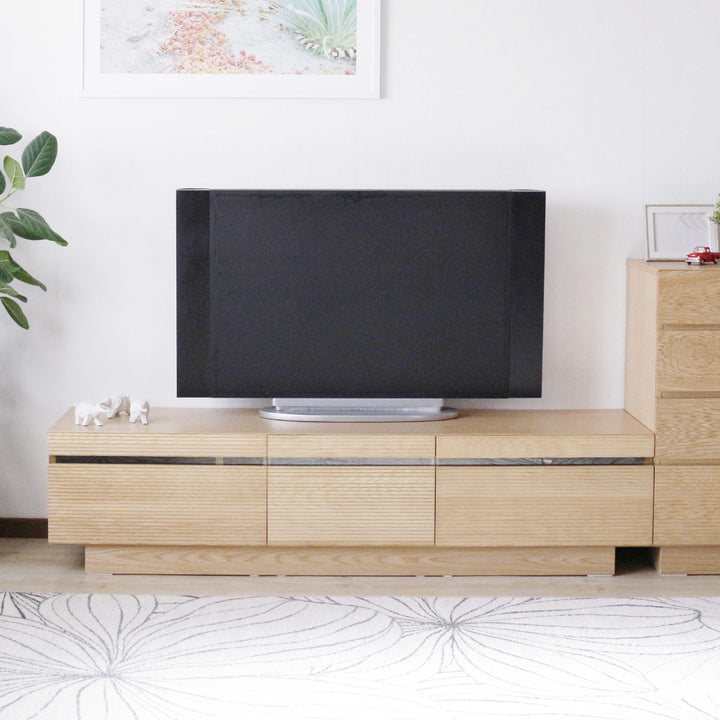 テレビ台幅166.5cm背面化粧リモコンOK天然木完成品