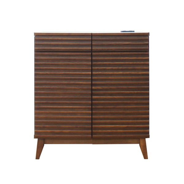 キッチンカウンター幅80cm2口コンセント付ルーバーデザイン天然木完成品