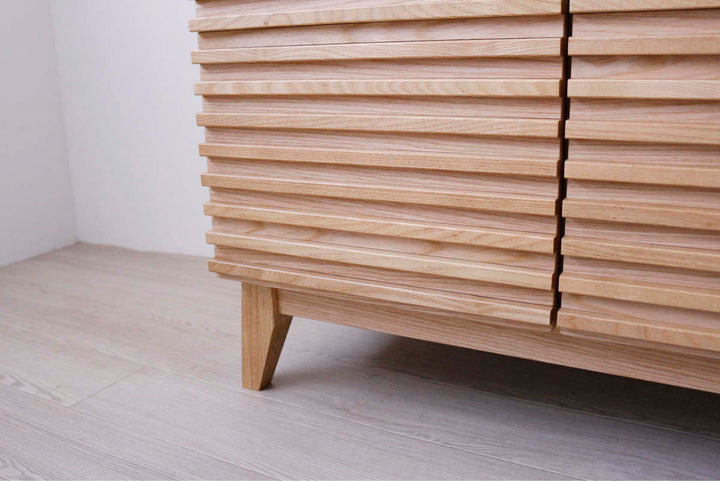 キッチンカウンター幅120cm2口コンセント付ルーバーデザイン天然木完成品