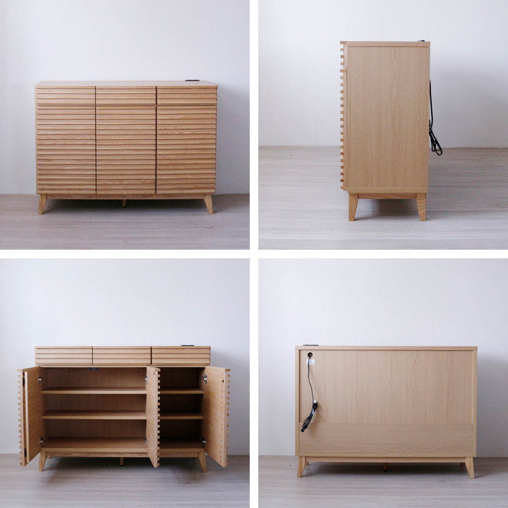 キッチンカウンター幅120cm2口コンセント付ルーバーデザイン天然木完成品