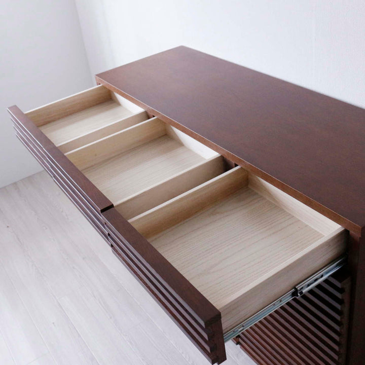 キッチンカウンター幅120cm2口コンセント付ルーバーデザイン天然木完成品