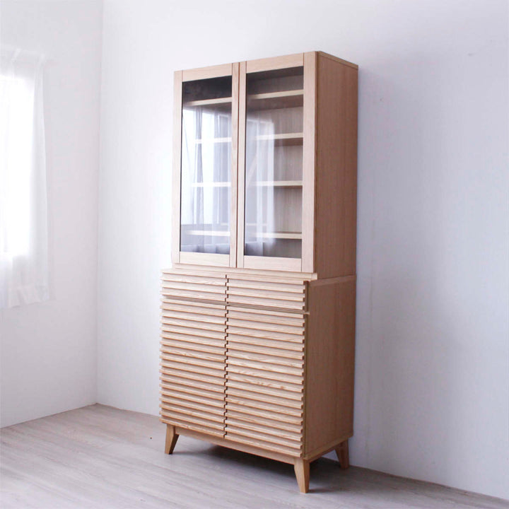 食器棚幅80cm高さ180cmルーバーデザイン天然木