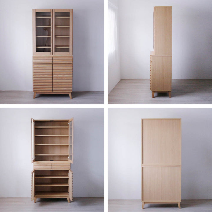 食器棚幅80cm高さ180cmルーバーデザイン天然木