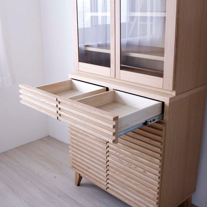 食器棚幅80cm高さ180cmルーバーデザイン天然木