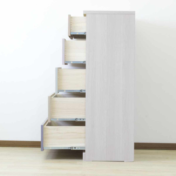 チェスト幅75cm5段6杯パステルカラー天然木完成品