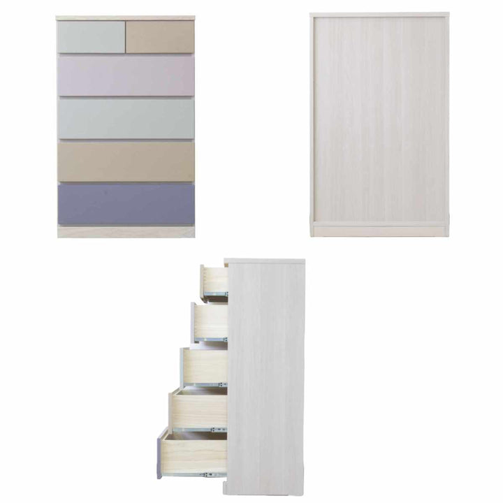 チェスト幅75cm5段6杯パステルカラー天然木完成品