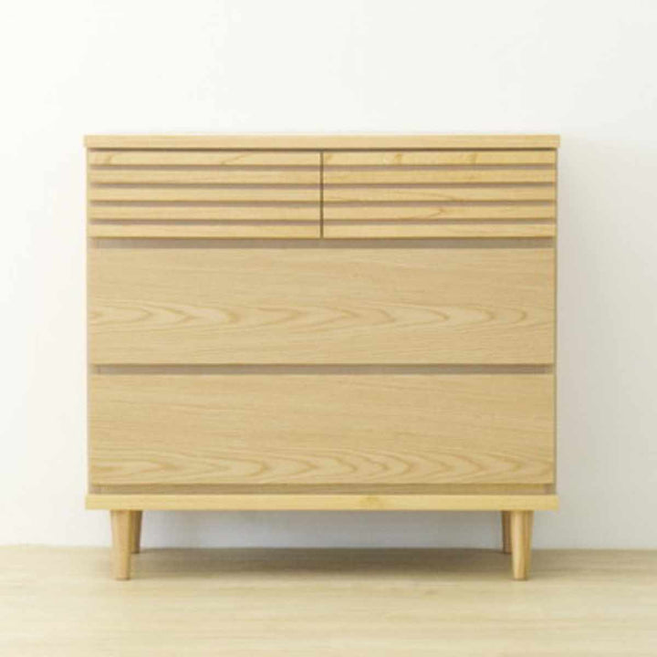 チェスト幅80cm3段4杯脚付きルーバーデザイン完成品