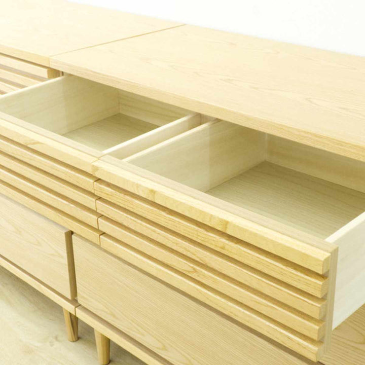 チェスト幅80cm3段4杯脚付きルーバーデザイン完成品